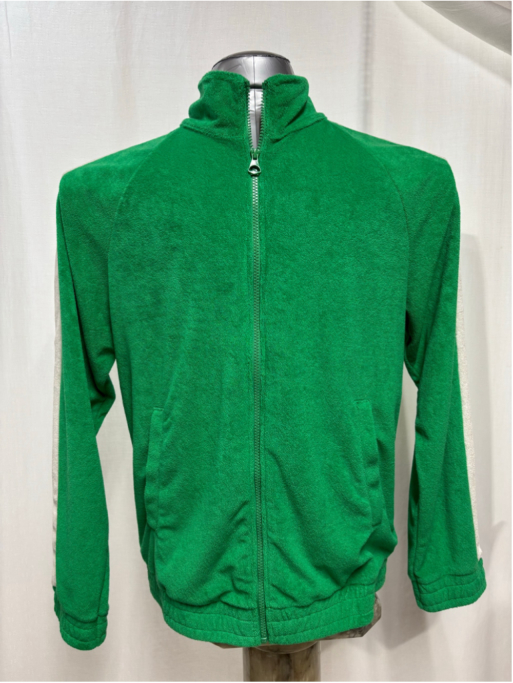 Men's H&M Green Relaxed Fit Terry Track Jacket White Sleeve Stripe Small - 760 - Picture 2 of 7
